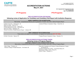 Recent Actions Taken by CAPTE: Spring 2021