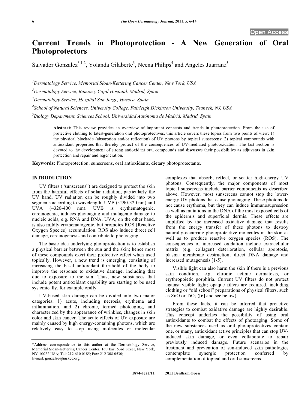 Current Trends in Photoprotection - a New Generation of Oral Photoprotectors