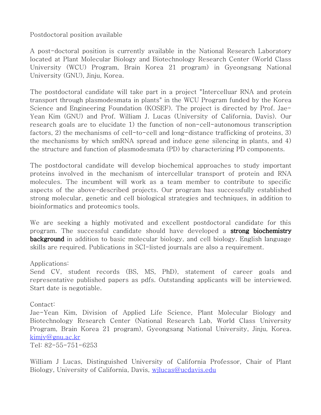 Postdoctoral Position Available