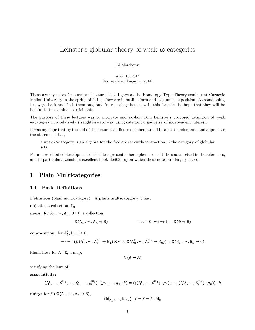 Leinster's Globular Theory of Weak Ω-Categories