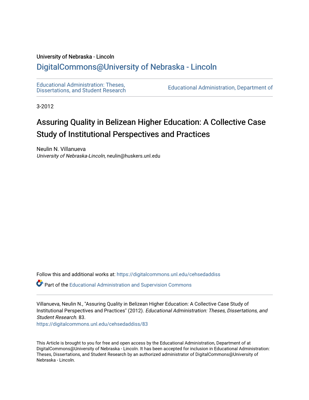 Assuring Quality in Belizean Higher Education: a Collective Case Study of Institutional Perspectives and Practices