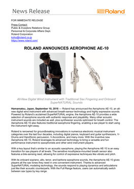 Roland Announces Aerophone Ae-10