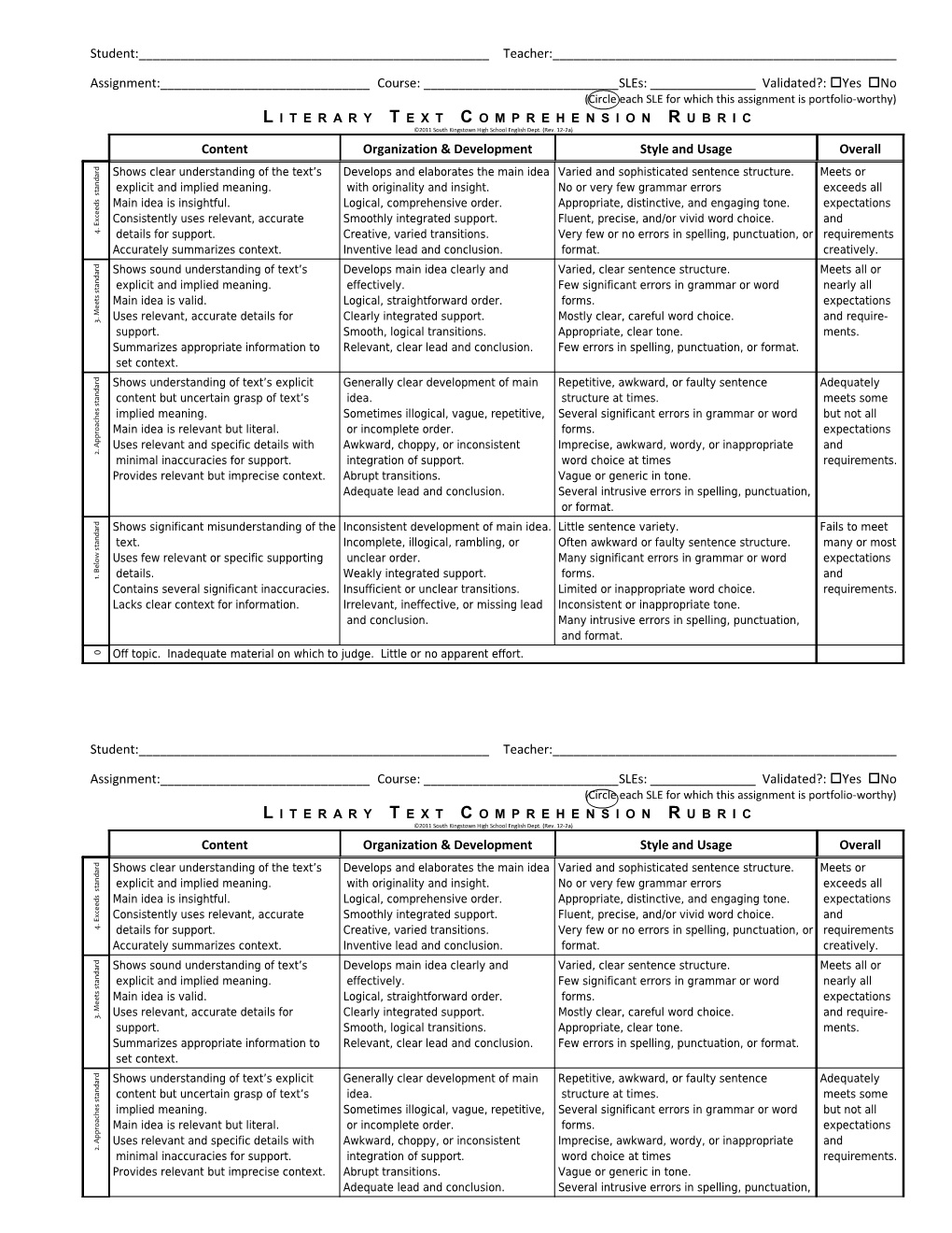 Text Response Rubric Version 11