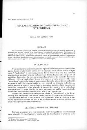 The Classification of Cave Minerals and Speleothems