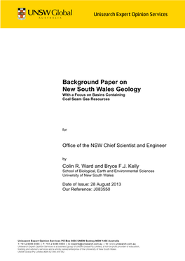Background Paper on New South Wales Geology with a Focus on Basins Containing Coal Seam Gas Resources
