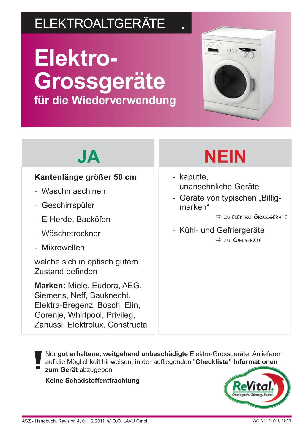 Elektro- Grossgeräte Für Die Wiederverwendung