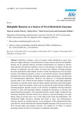 Halophilic Bacteria As a Source of Novel Hydrolytic Enzymes