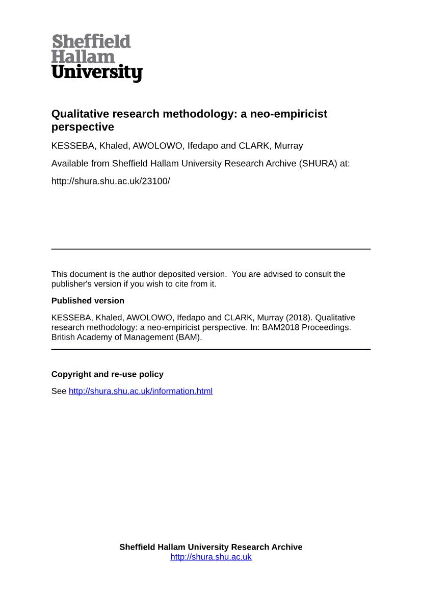 Qualitative Research Methodology: a Neo-Empiricist Perspective