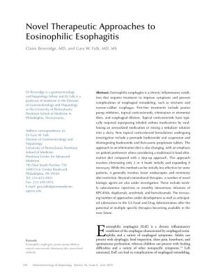 Novel Therapeutic Approaches to Eosinophilic Esophagitis