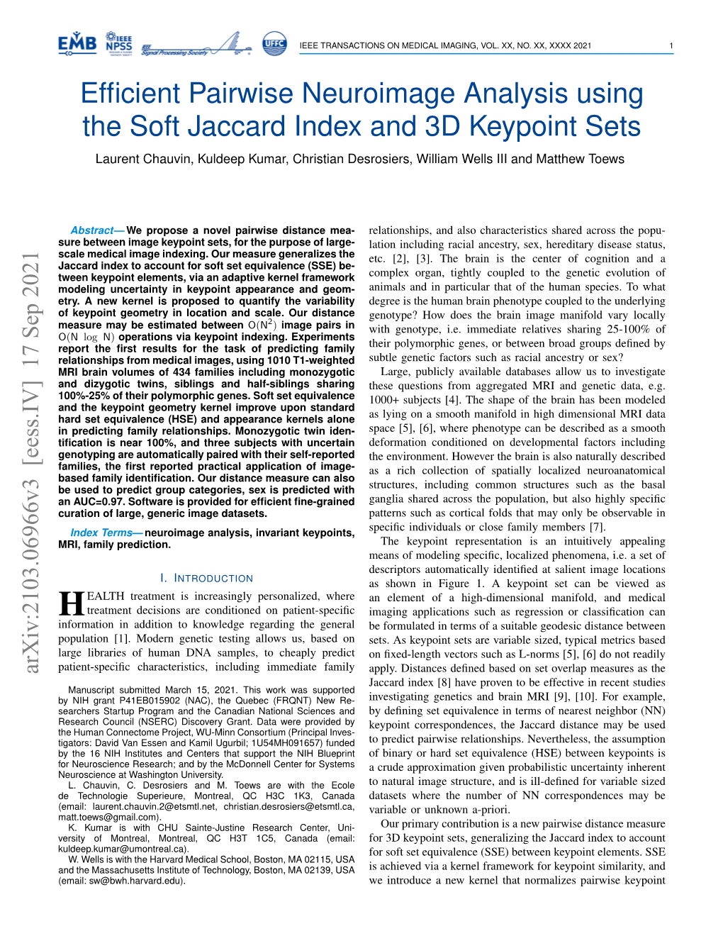 Efficient Pairwise Neuroimage Analysis Using the Soft Jaccard Index and 3D Keypoint Sets 3