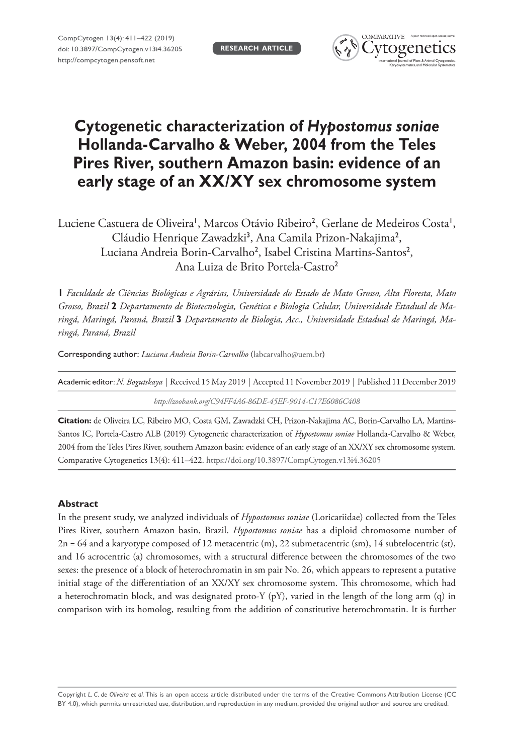 Cytogenetic Characterization of Hypostomus Soniae Hollanda