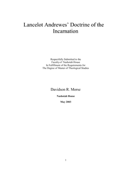 Lancelot Andrewes' Doctrine of the Incarnation
