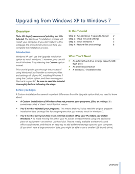 Upgrading from Windows XP to Windows 7