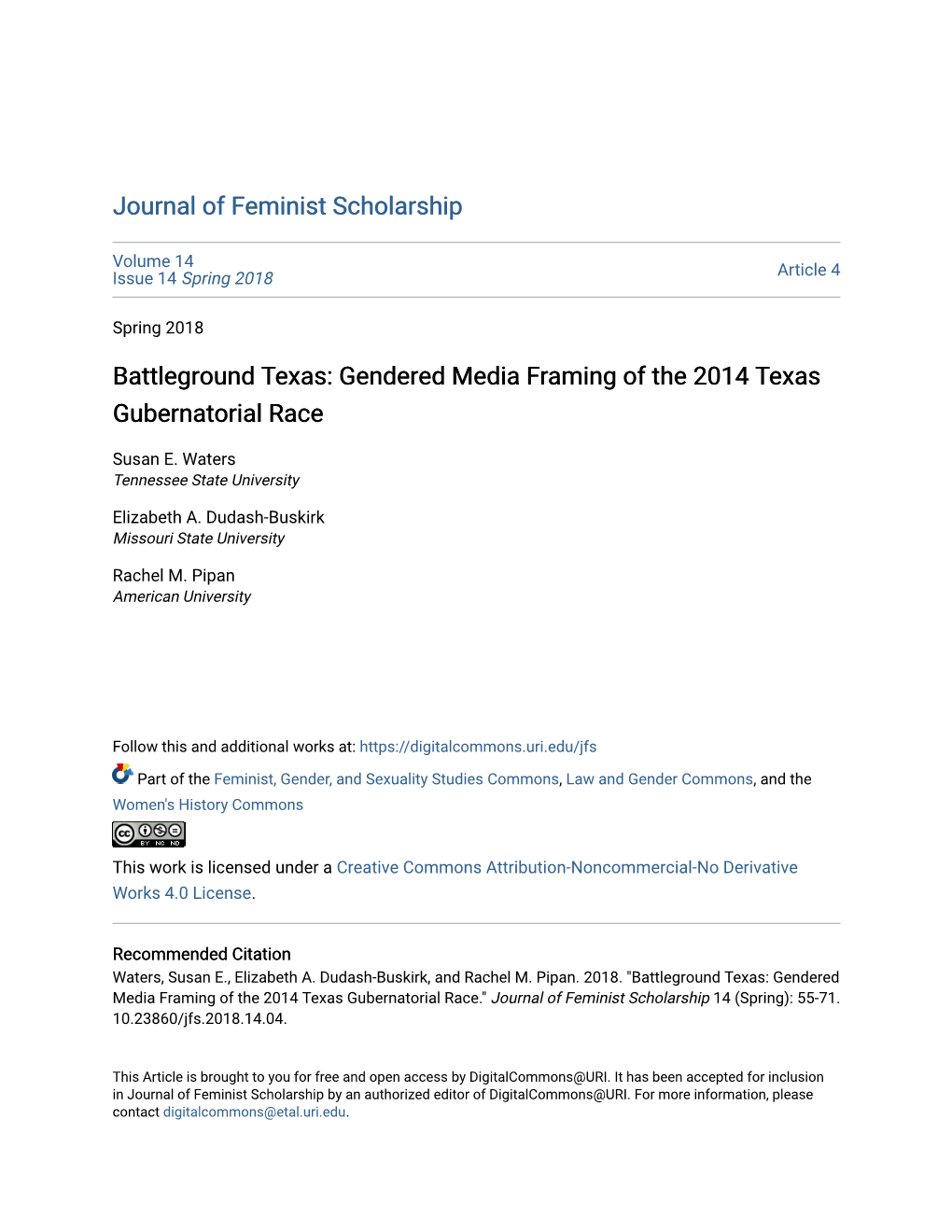 Gendered Media Framing of the 2014 Texas Gubernatorial Race
