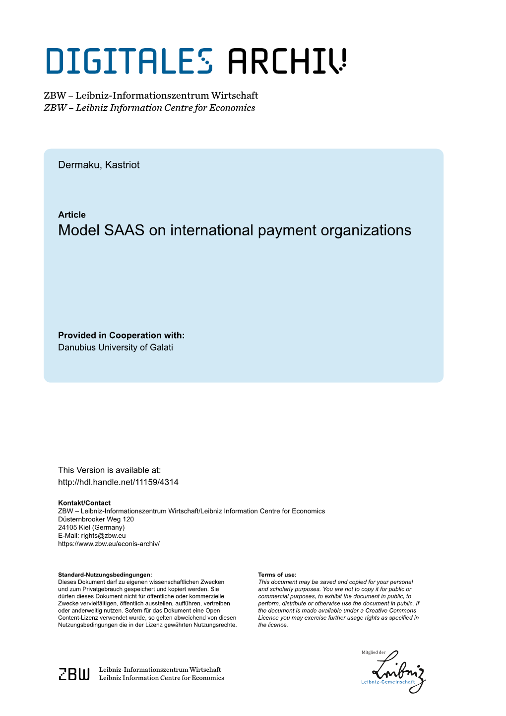 Model SAAS on International Payment Organizations