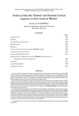 Fishes of the Rio Tamesi and Related Coastal Lagoons in East-Central Mexicol