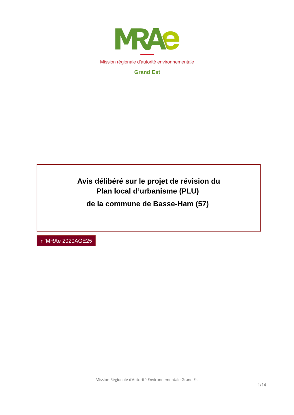 Plan Local D'urbanisme – BASSE HAM – Rapport De Présentation