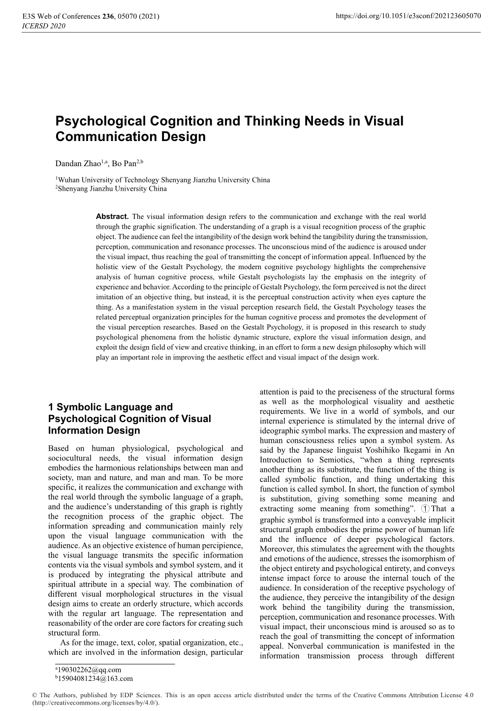 Psychological Cognition and Thinking Needs in Visual Communication Design