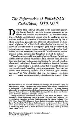 The Reformation of Philadelphia Catholicism, 1830-1860