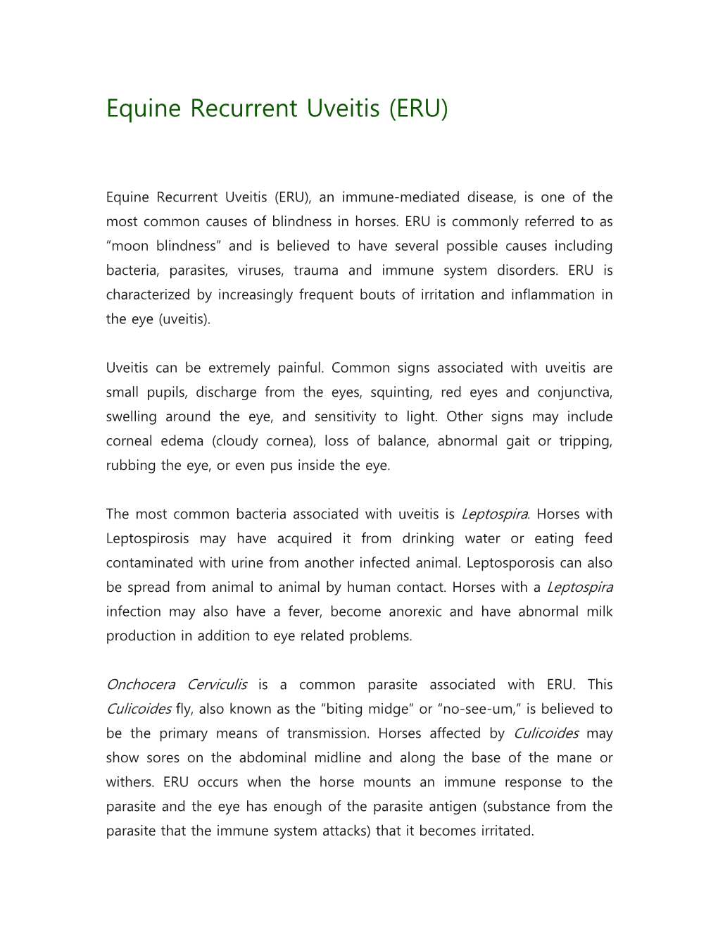 Equine Recurrent Uveitis (ERU)