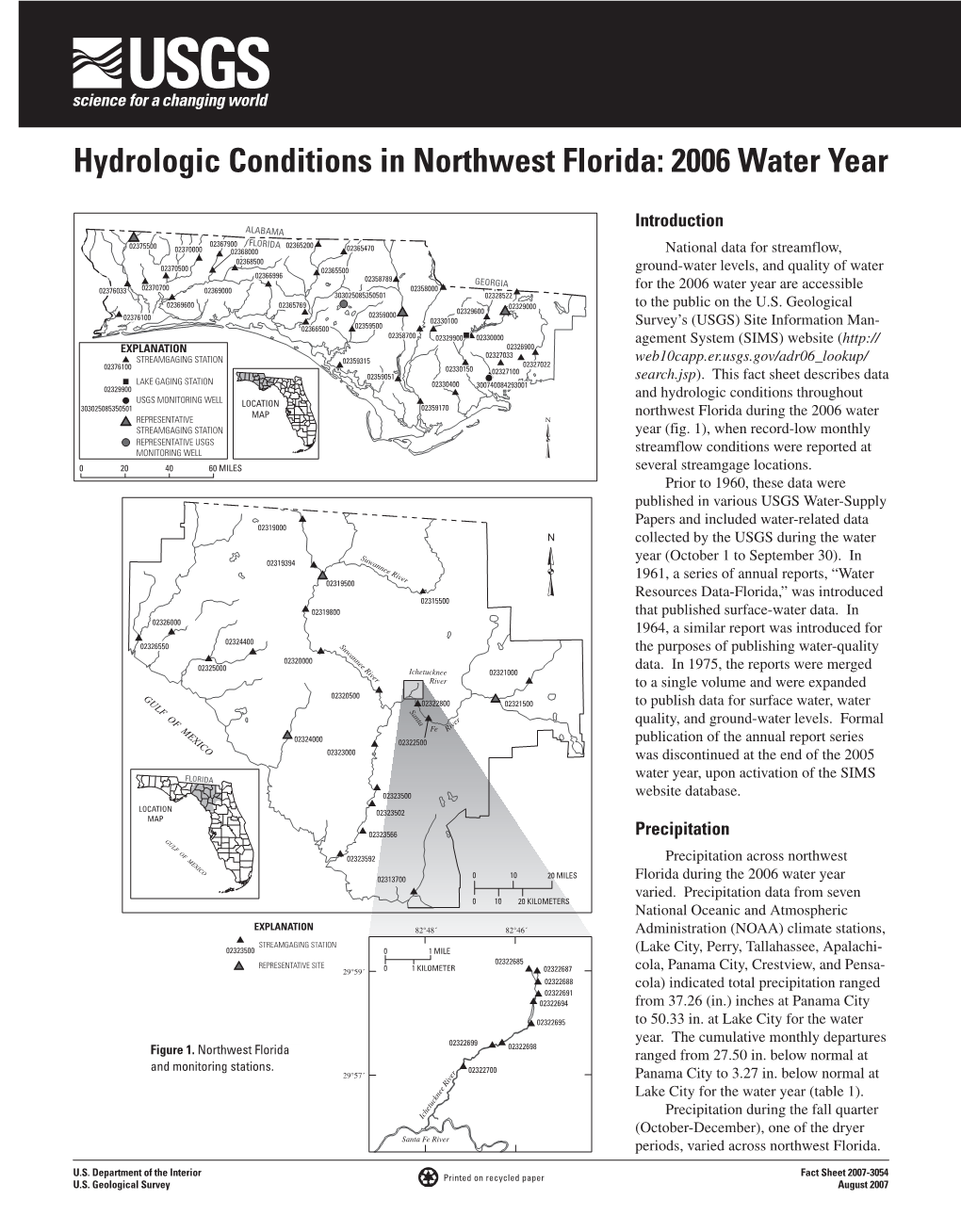 Hydrologic Conditions in Northwest Florida: 2006 Water Year