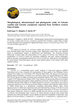 Morphological, Ultrastructural and Phylogenetic Study of Calvatia Candida and Calvatia Craniiformis Reported from Northern Western Ghat of India