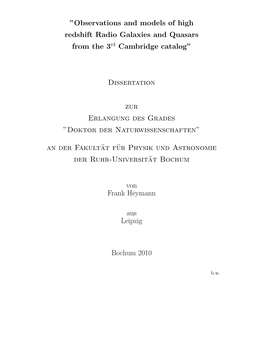 Observations and Models of High Redshift Radio Galaxies and Quasars from the 3Rd Cambridge Catalog”