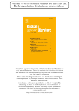 Russian Literature LXXIV (2013) III/IV