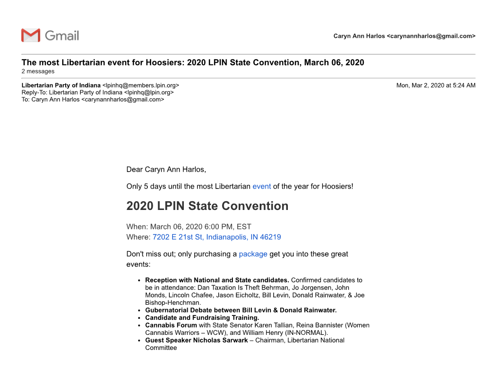 2020 LPIN State Convention, March 06, 2020 2 Messages