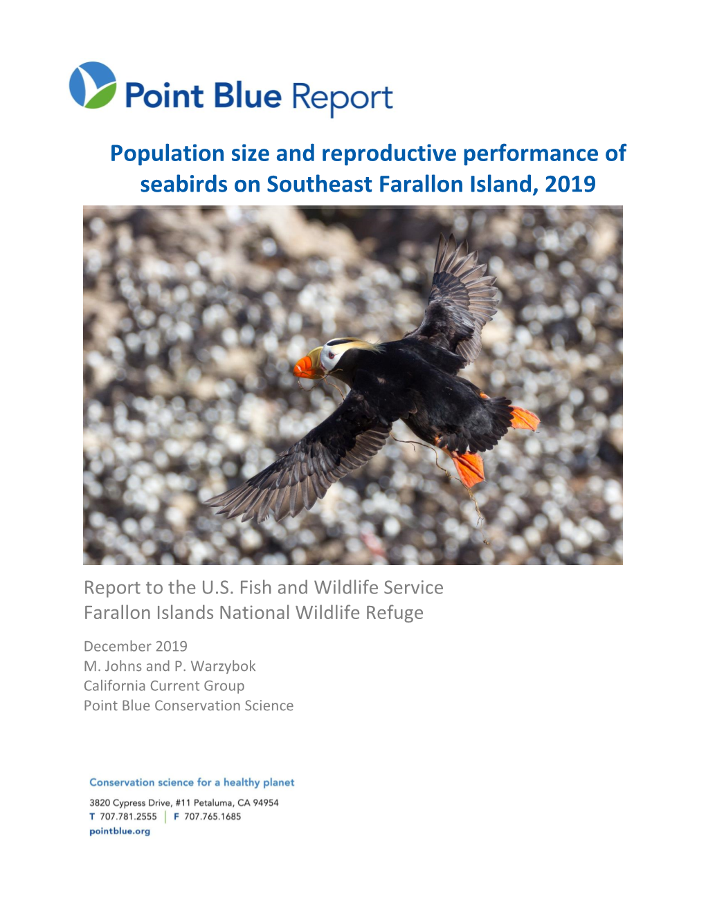 Population Size and Reproductive Performance of Seabirds on Southeast Farallon Island, 2019