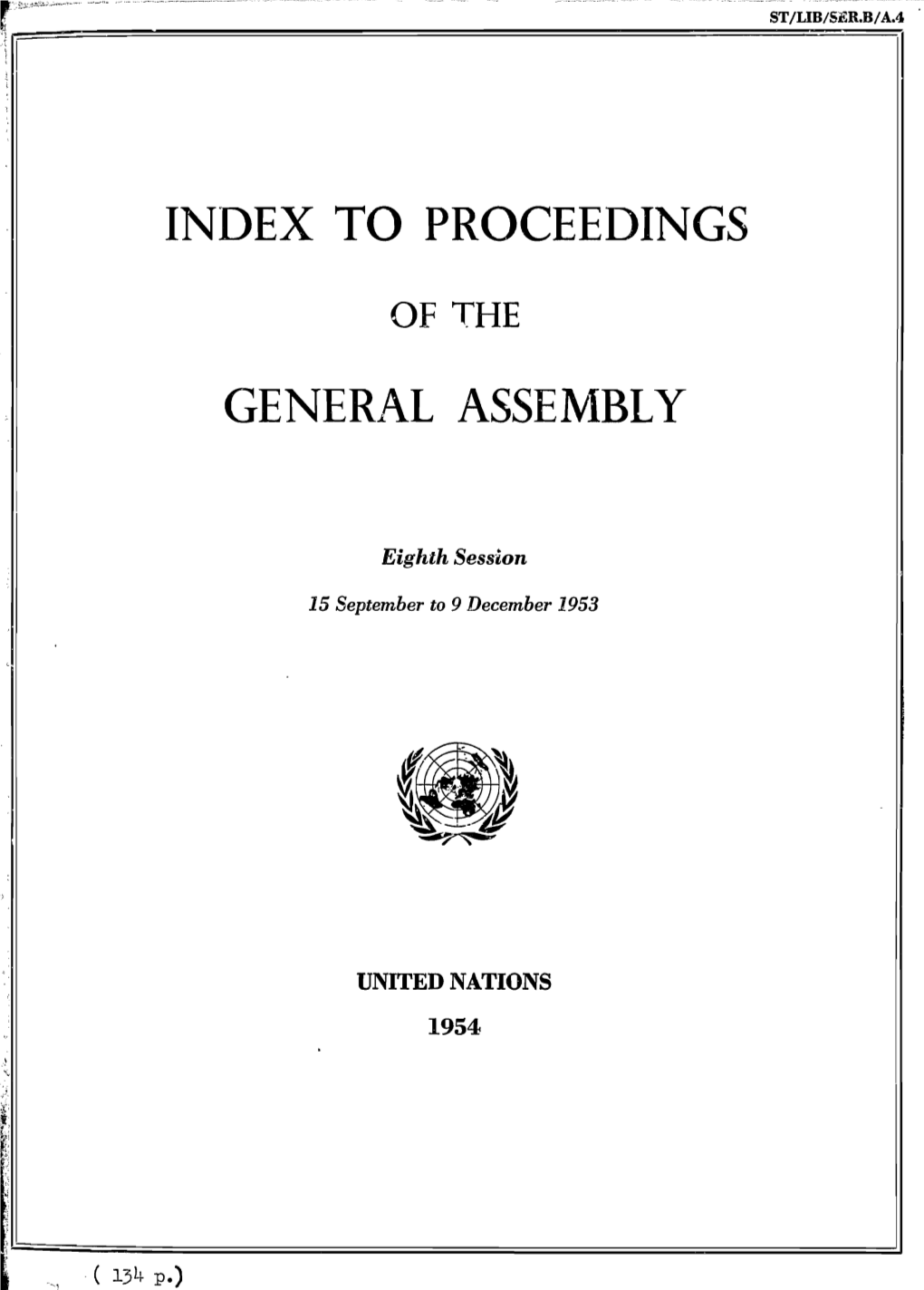 Index to Proceedings of the General Assembly, 8Th Session, 1953