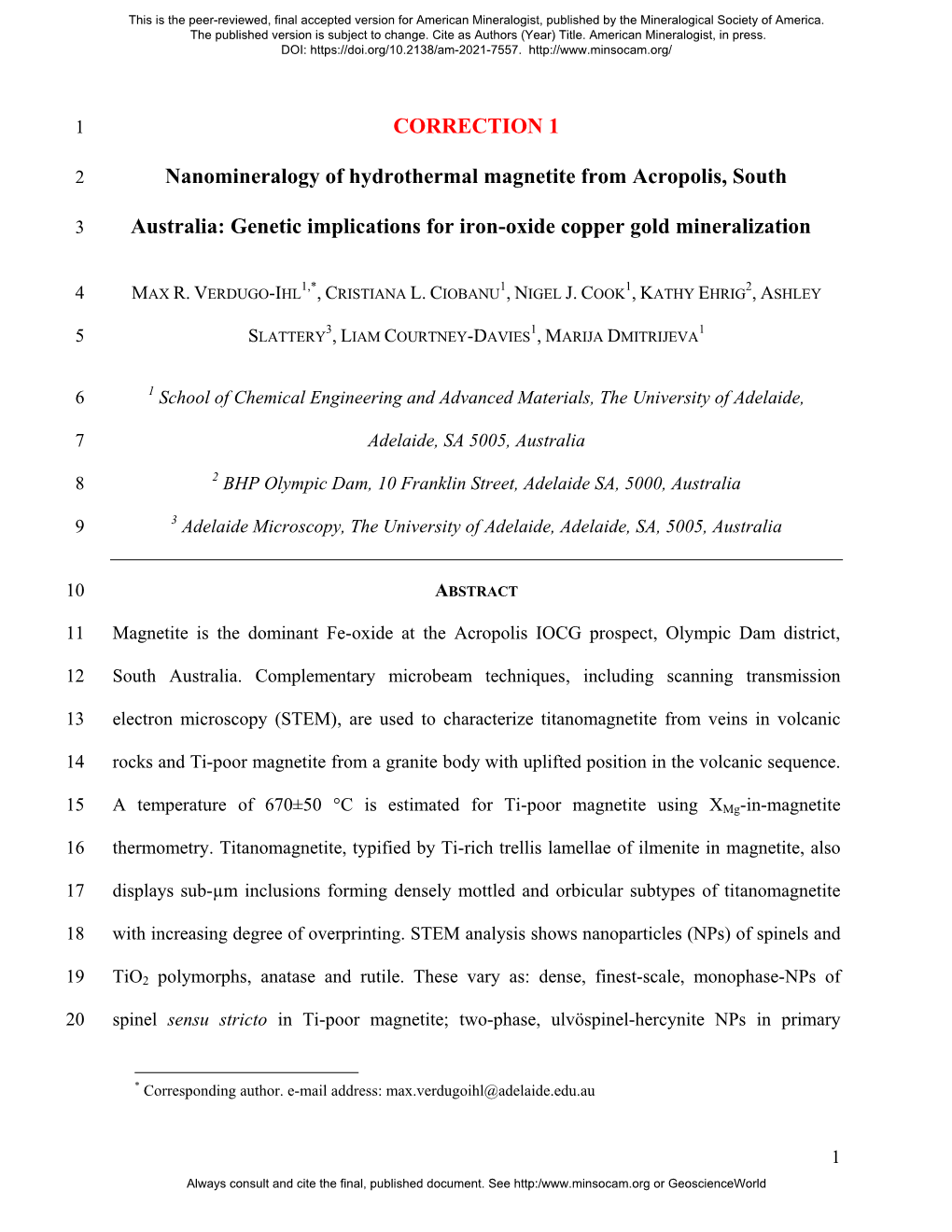 CORRECTION 1 Nanomineralogy Of