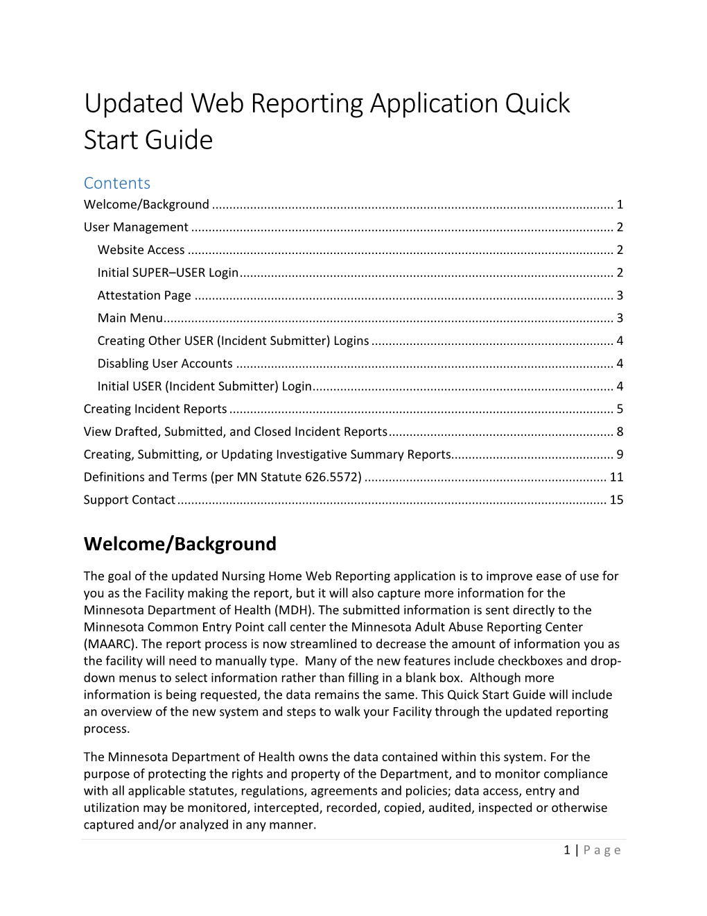 Nursing Home Incident Reporting Application Quickstart Guide