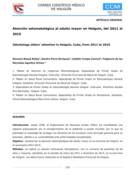 Atención Estomatológica Al Adulto Mayor En Holguín, Del 2011 Al 2015