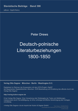 Deutsch-Polnische Literaturbeziehungen 1800-1850