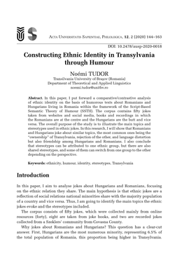 Constructing Ethnic Identity in Transylvania Through Humour