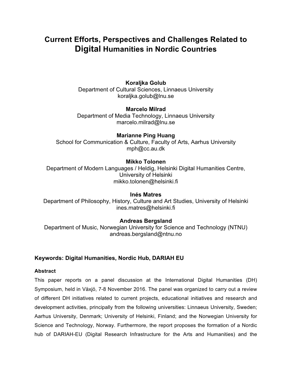 Digital Humanities in Nordic Countries