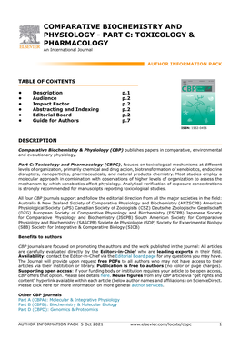 COMPARATIVE BIOCHEMISTRY and PHYSIOLOGY - PART C: TOXICOLOGY & PHARMACOLOGY an International Journal