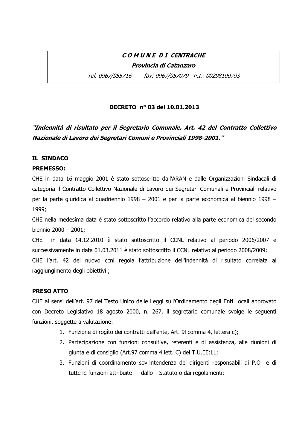 Decreto Indennita Risultato 2012