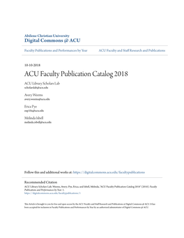 ACU Faculty Publication Catalog 2018 ACU Library Scholars Lab Scholarslab@Acu.Edu