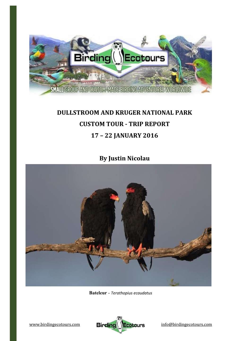 Dullstroom and Kruger National Park Custom Tour - Trip Report 17 – 22 January 2016