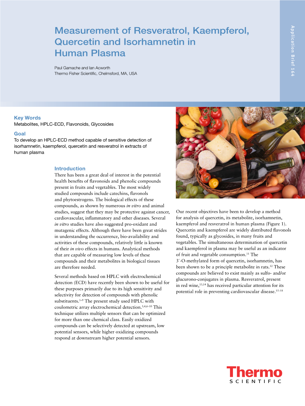 Measurement of Resveratrol, Kaempferol, Quercetin and Isorhamnetin in Human Plasma