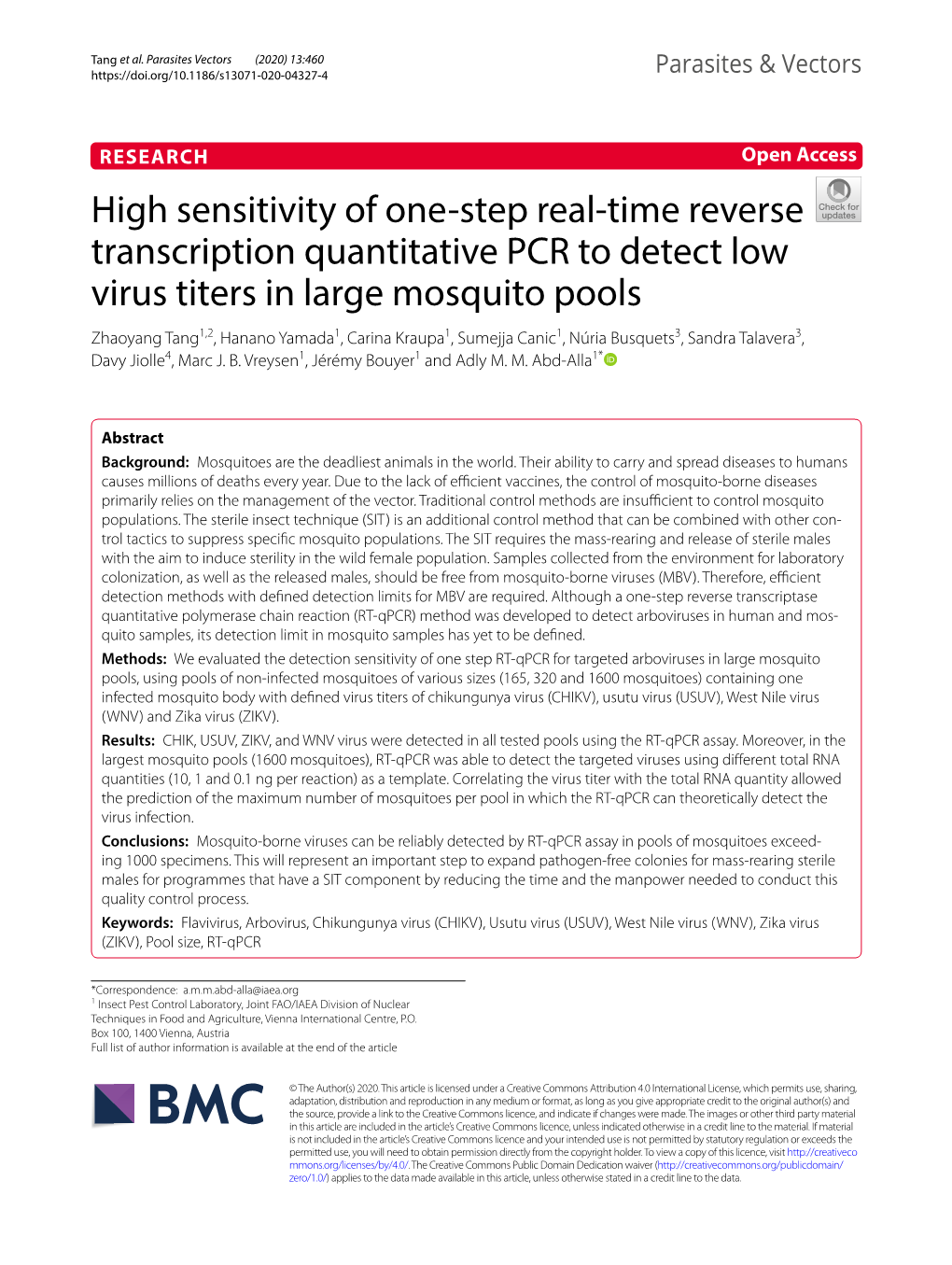 High Sensitivity of One-Step Real-Time Reverse Transcription Quantitative PCR to Detect Low Virus Titers in Large Mosquito Pools