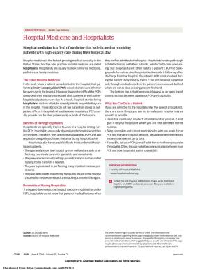Hospital Medicine and Hospitalists
