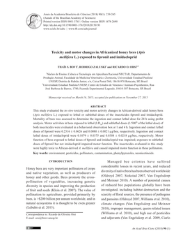 Toxicity and Motor Changes in Africanized Honey Bees (Apis Mellifera L.) Exposed to Fipronil and Imidacloprid