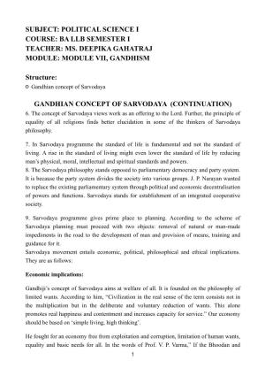 Gandhian Concept of Sarvodaya (Continuation) 6