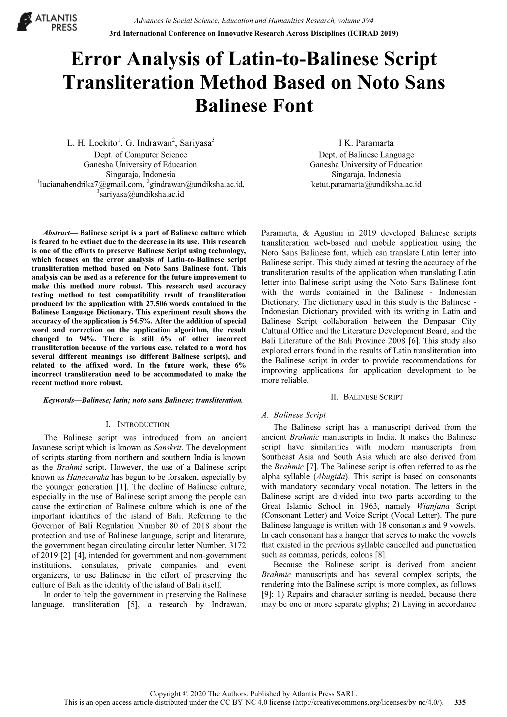 Error Analysis of Latin-To-Balinese Script Transliteration Method Based on Noto Sans Balinese Font