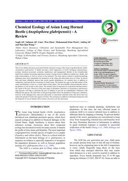 Chemical Ecology of Asian Long Horned Beetle (Anoplophora Glabripennis) - a Review