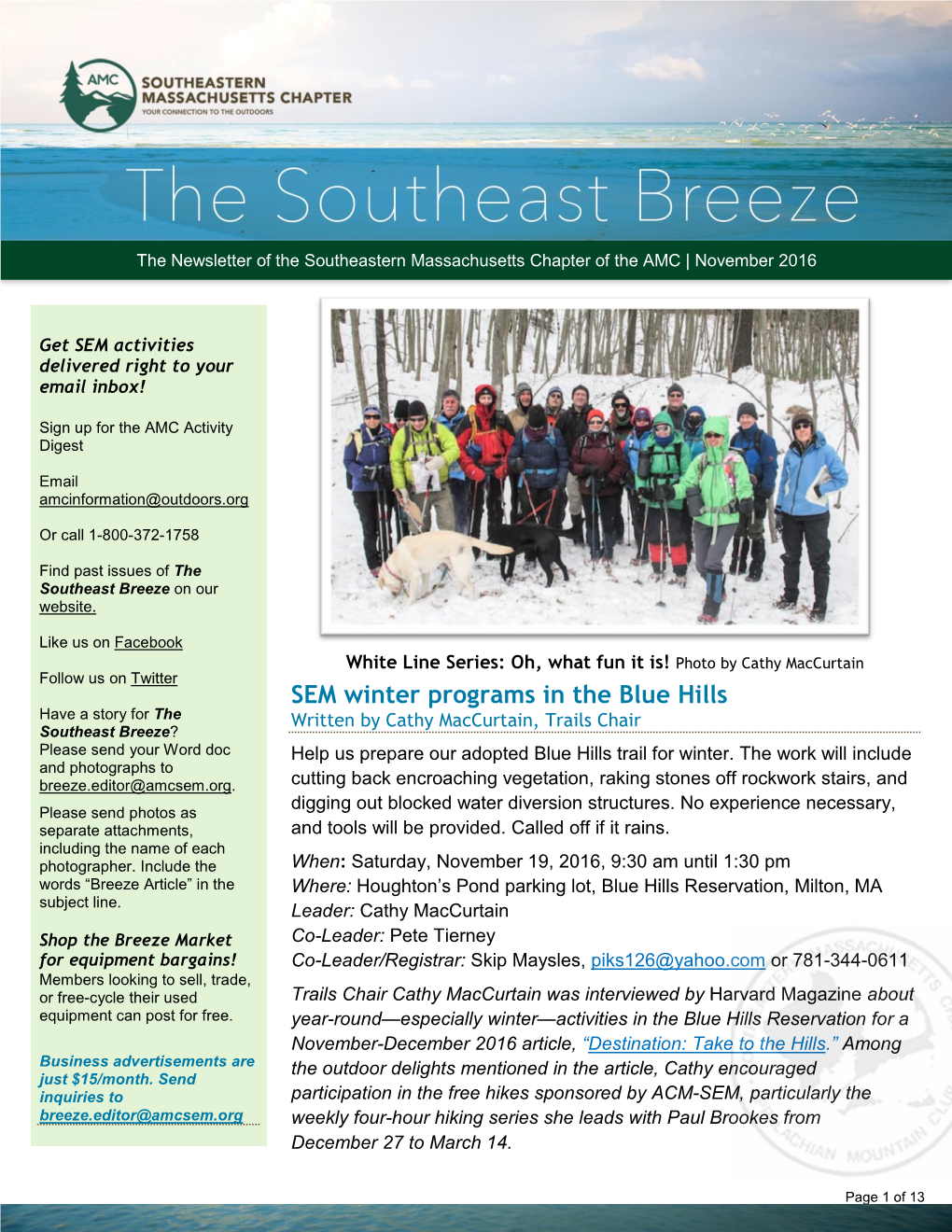 SEM Winter Programs in the Blue Hills