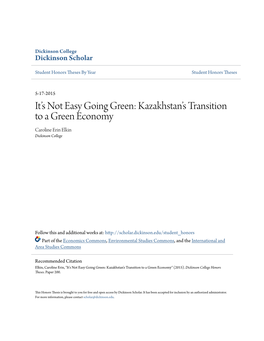 Kazakhstan's Transition to a Green Economy
